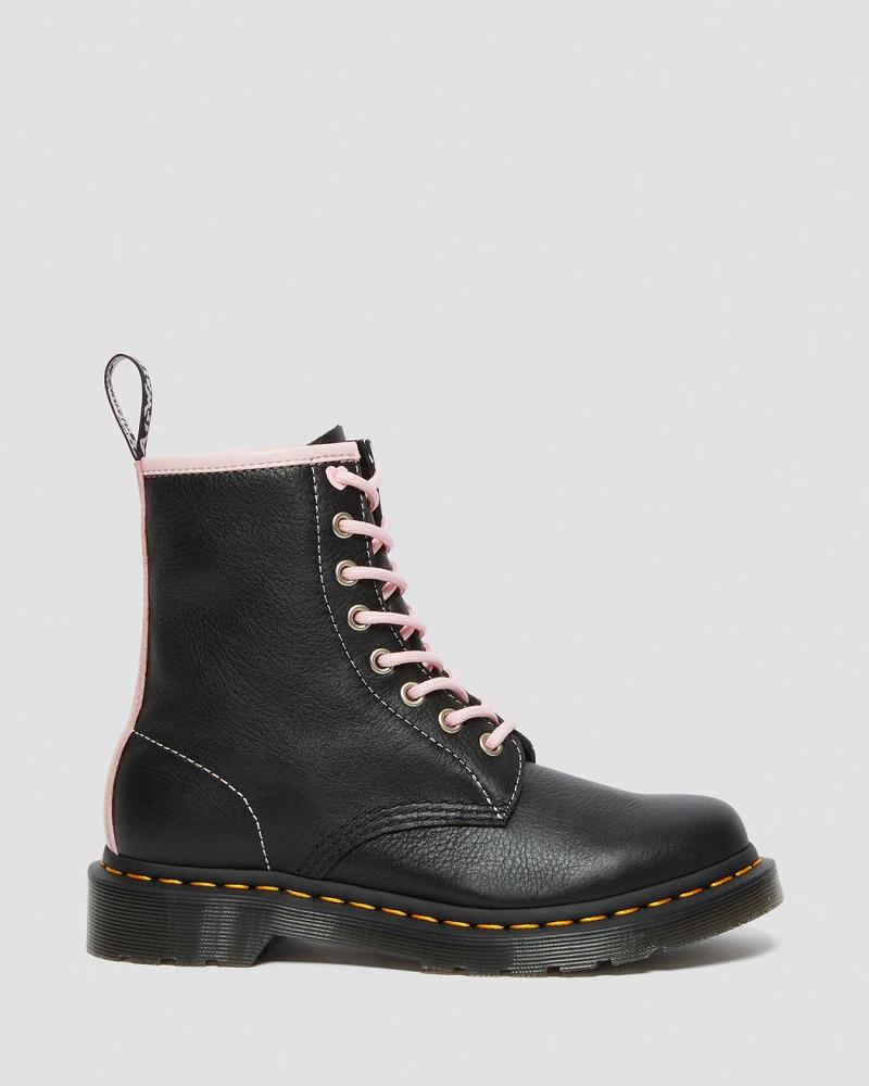 Dr Martens 1460 Contrast Lær Snørestøvletter Dame Svarte Rosa | Norge 619KOR